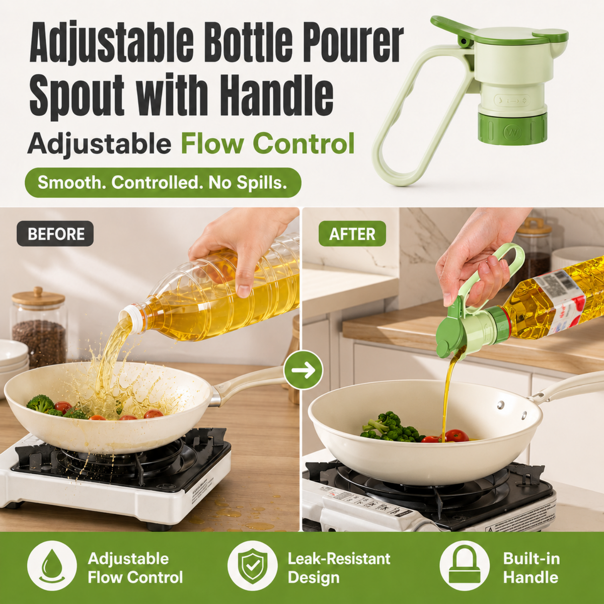 Adjustable Bottle Pourer Spout with Handle