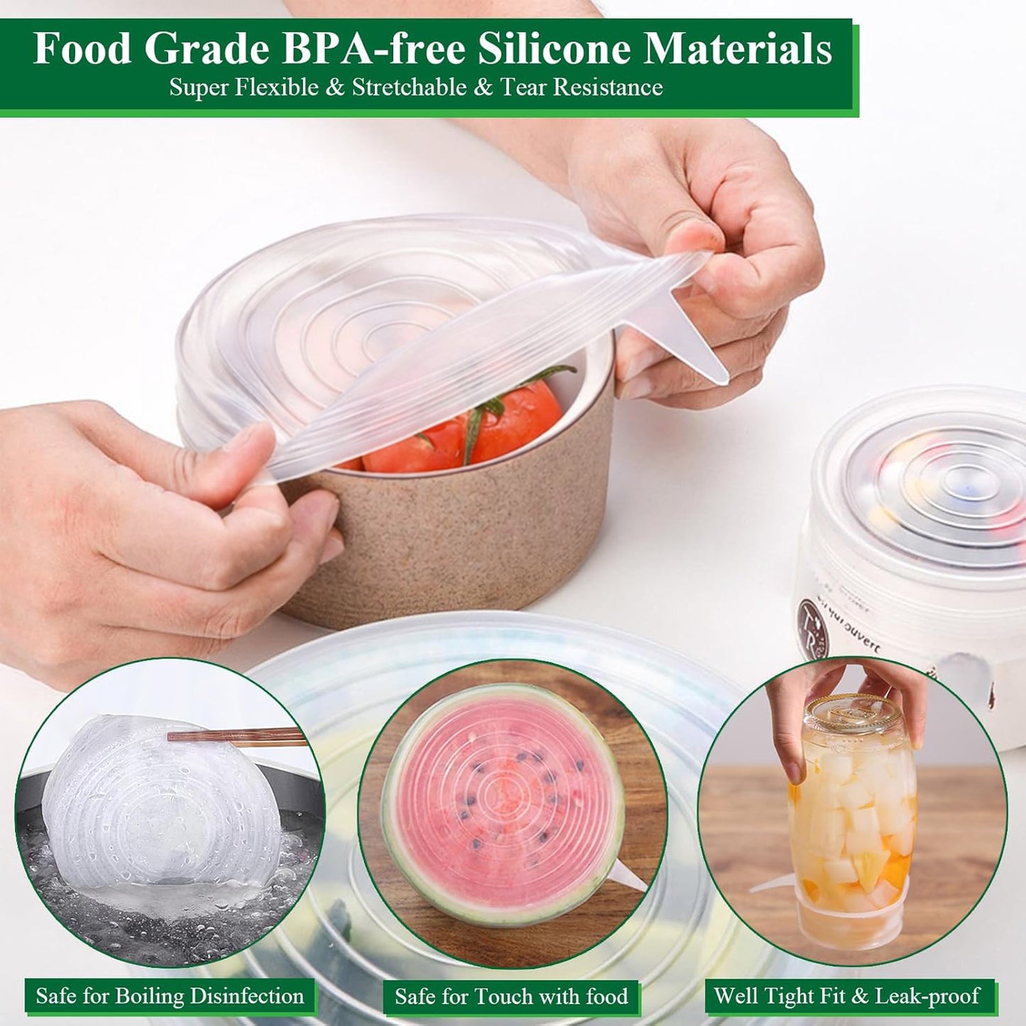Set of 4 Food-Grade Silicone Food Storage Covers