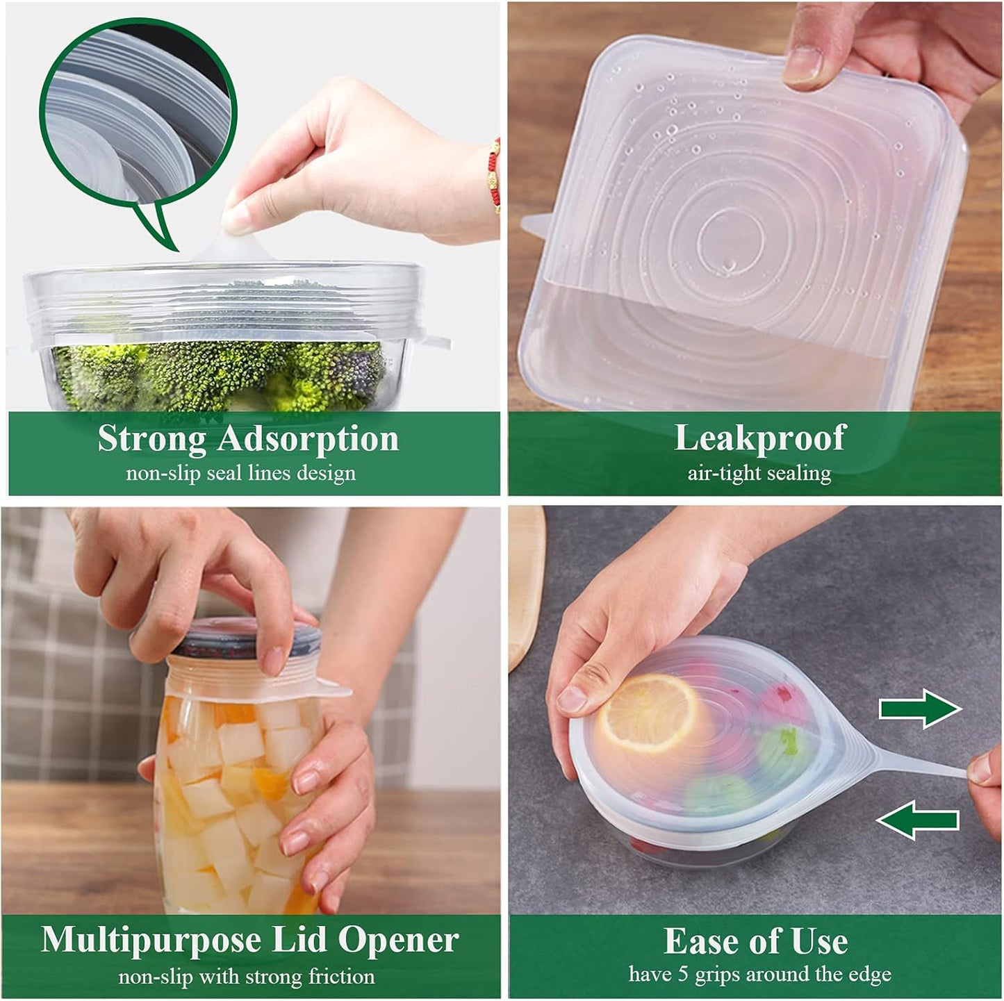 Set of 4 Food-Grade Silicone Food Storage Covers