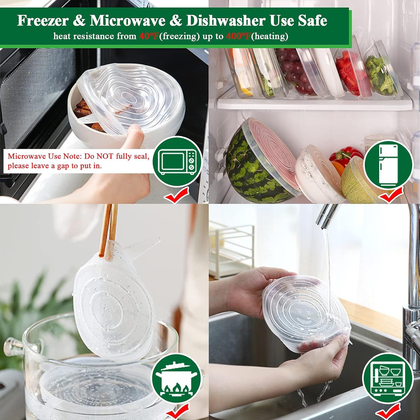 Set of 4 Food-Grade Silicone Food Storage Covers