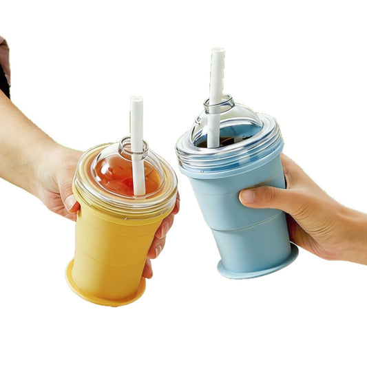 New Portable Silicone Folding Ice Hockey Cup With Built-in Straw