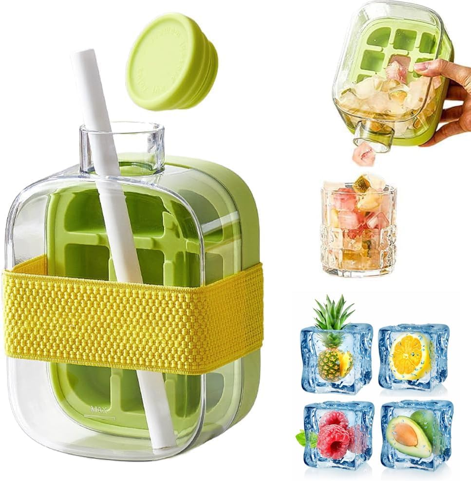 500ml Built-In Ice Cube Mold and Straw Refreshing Summer Ice Leak-Proof Bottle