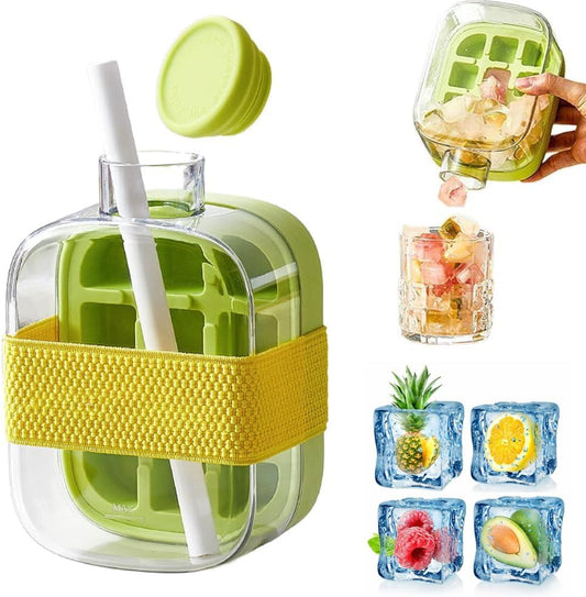500ml Built-In Ice Cube Mold and Straw Refreshing Summer Ice Leak-Proof Bottle