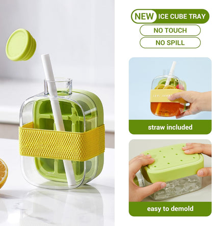 500ml Built-In Ice Cube Mold and Straw Refreshing Summer Ice Leak-Proof Bottle
