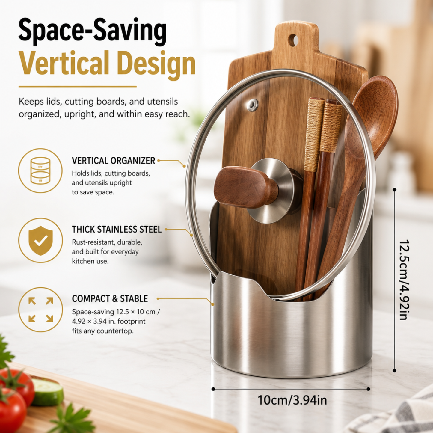 Kitchen Lid & Cutting Board Holder