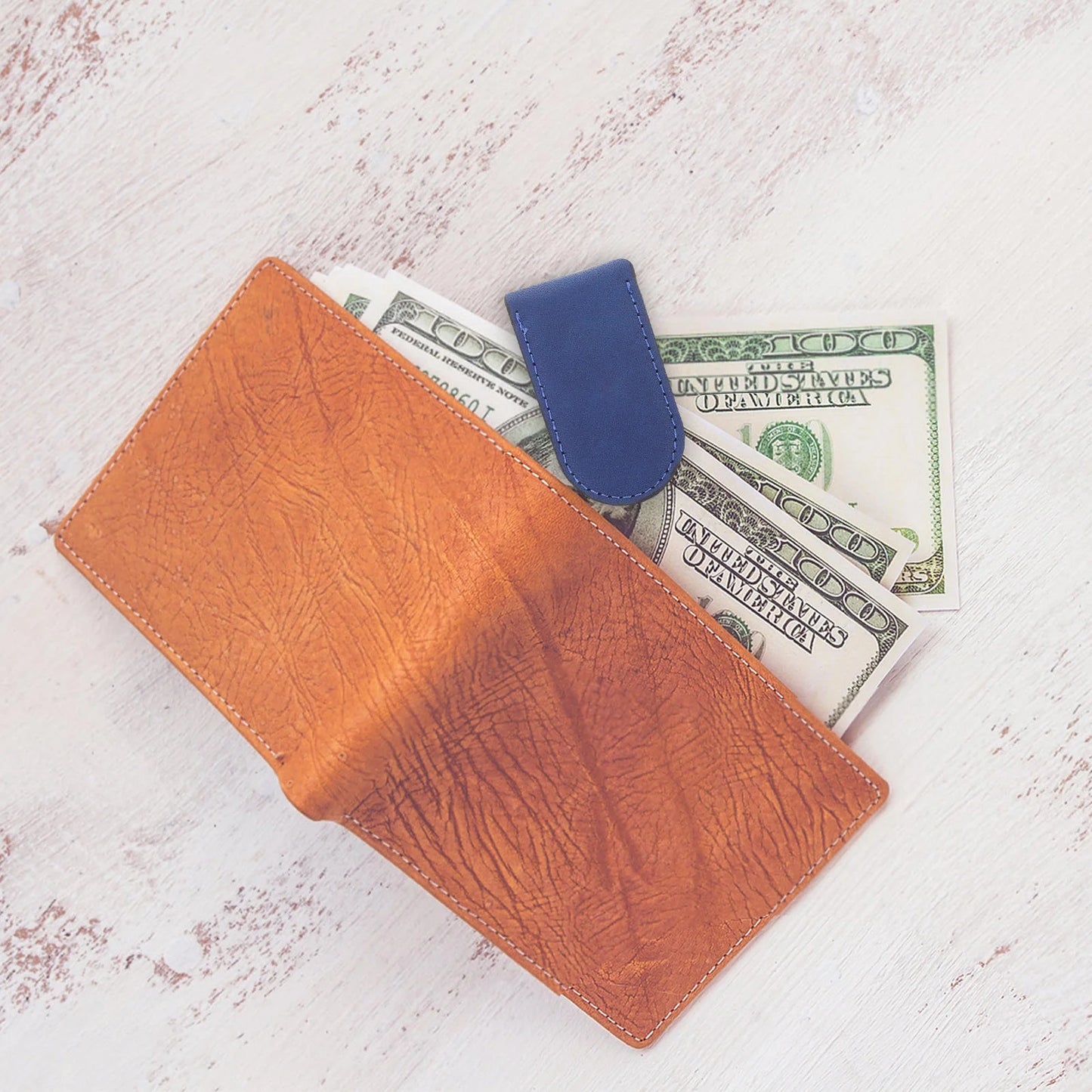Faux Leather Magnetic Money Clip Wallet