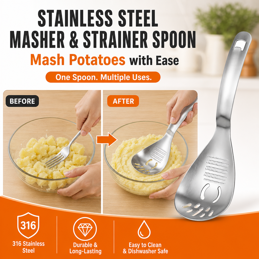 Stainless Steel Masher & Strainer Spoon
