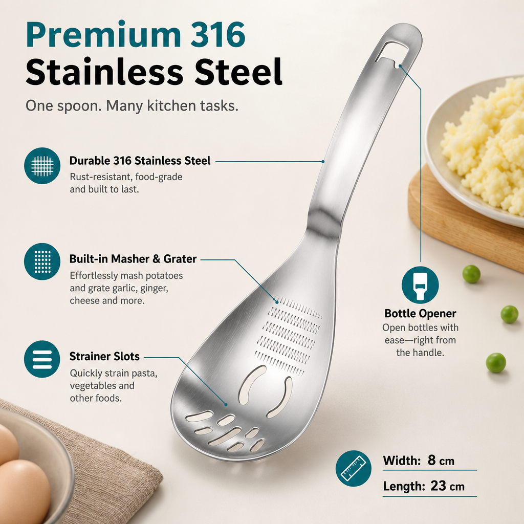 Stainless Steel Masher & Strainer Spoon