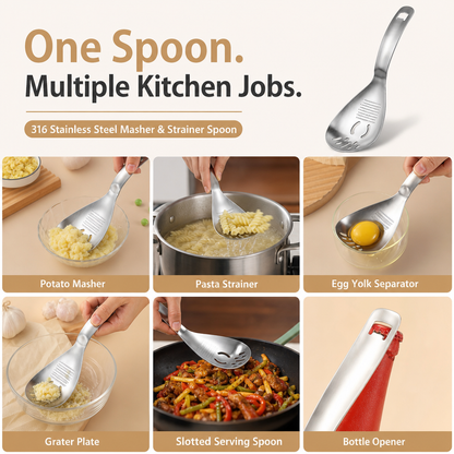Stainless Steel Masher & Strainer Spoon