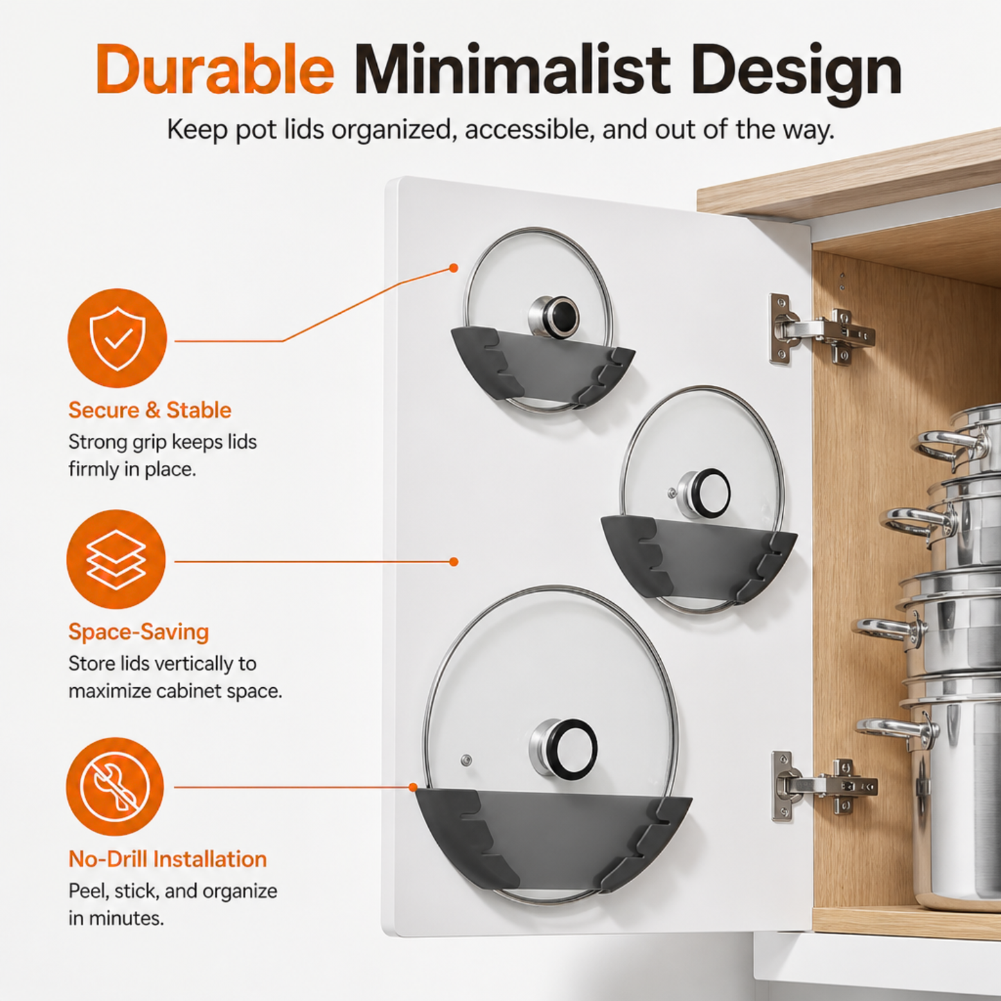 Universal Pot Lid Organizer for Cabinet