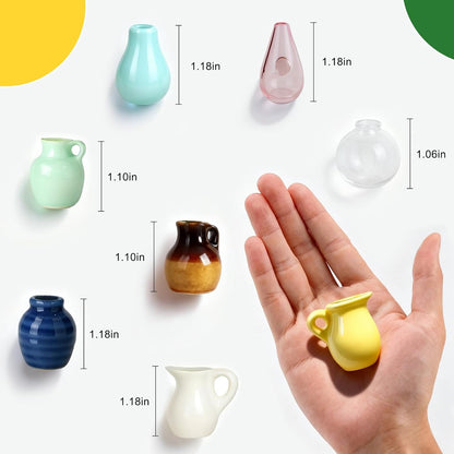 4PCS Handmade Refrigerator Magnets - Cute Mini Ceramic Vase Fridge Magnets with Artificial Flowers PRO