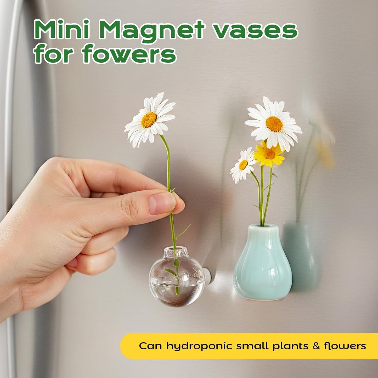 4PCS Handmade Refrigerator Magnets - Cute Mini Ceramic Vase Fridge Magnets with Artificial Flowers PRO