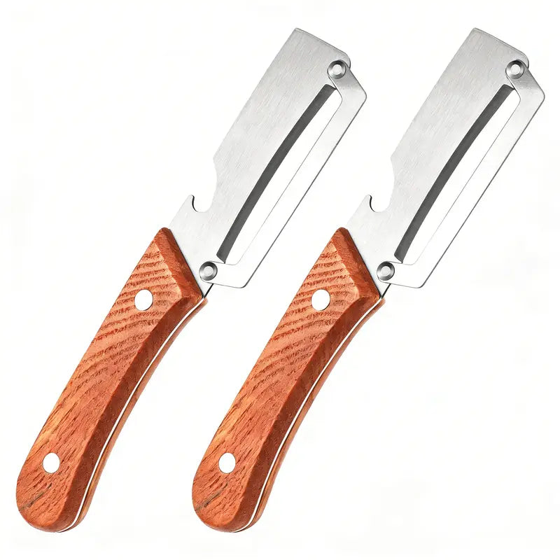 Wooden-Handled Stainless Steel Peeler with Built-In Bottle Opener